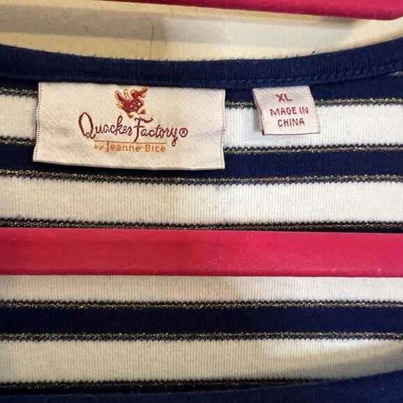 Quacker Factory Blue White Striped Top Size XL Ship’s Wheel 3/4 Sleeve Nautical - Picture 4 of 6